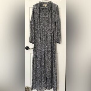 Michael Kors Elegant Metallic Gray Patterned Maxi Dress Medium